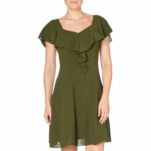NWT Adrianna Papell Ruffles Shift Olive Dress 10